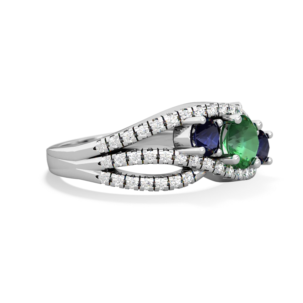 Lab Emerald Three Stone Aurora 14K White Gold ring R3080