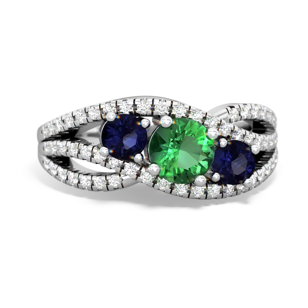 Lab Emerald Three Stone Aurora 14K White Gold ring R3080