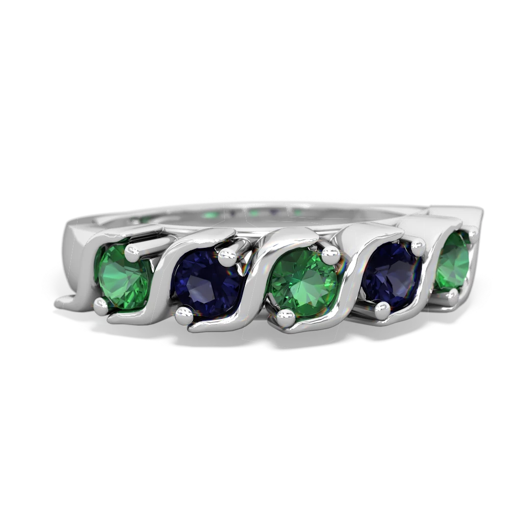 Lab Emerald Anniversary Band 14K White Gold ring R2089