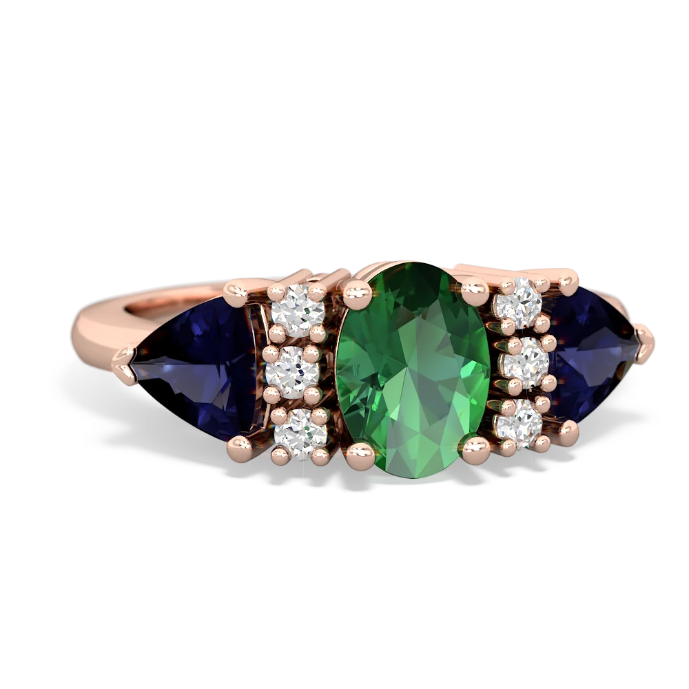 Lab Emerald Antique Style Three Stone 14K Rose Gold ring R2186