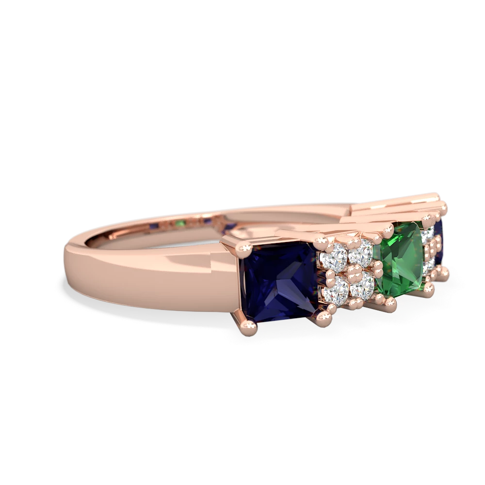 Lab Emerald Three Stone Diamond Cluster 14K Rose Gold ring R2592