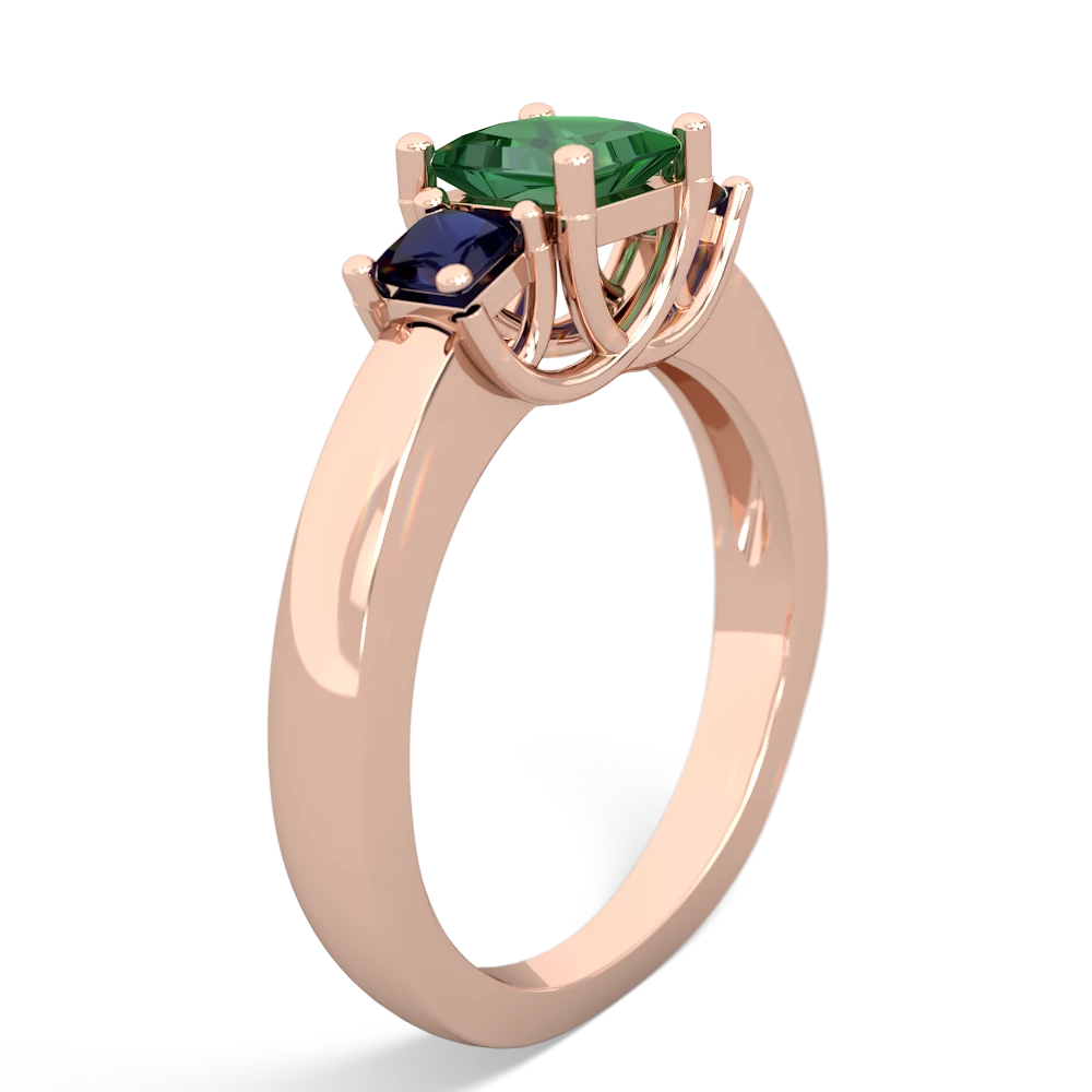 Lab Emerald Three Stone Trellis 14K Rose Gold ring R4015