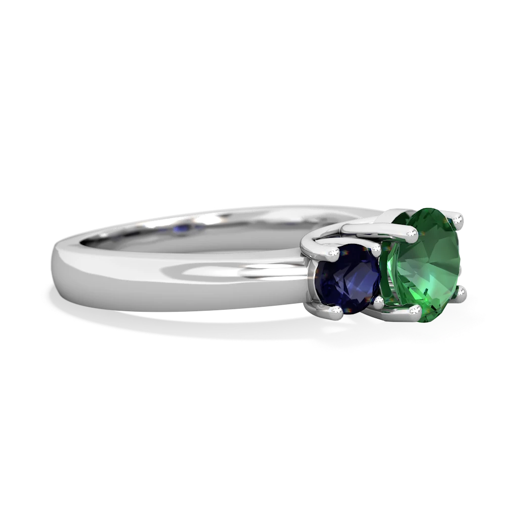 Lab Emerald Three Stone Round Trellis 14K White Gold ring R4018