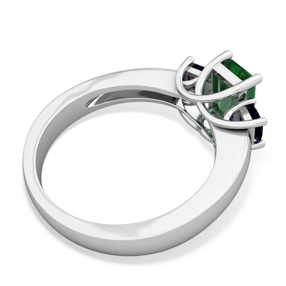 Lab Emerald Three Stone Emerald-Cut Trellis 14K White Gold ring R4021