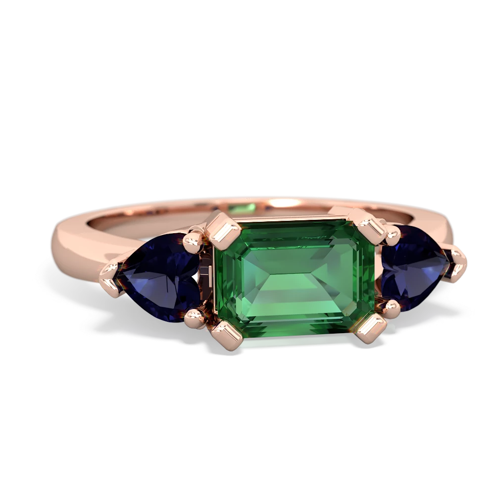 Lab Emerald Three Stone 14K Rose Gold ring R5235