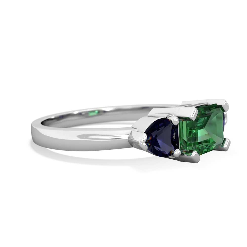 Lab Emerald Three Stone 14K White Gold ring R5235