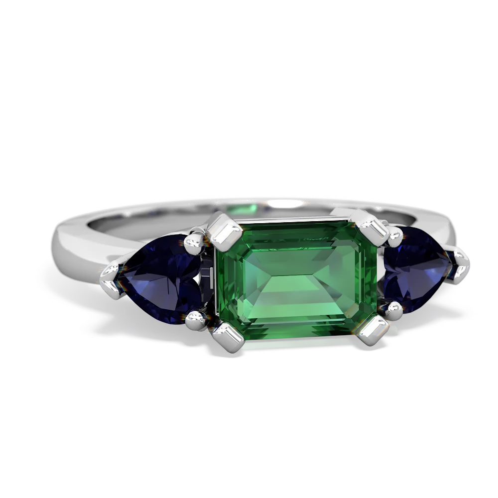 Lab Emerald Three Stone 14K White Gold ring R5235