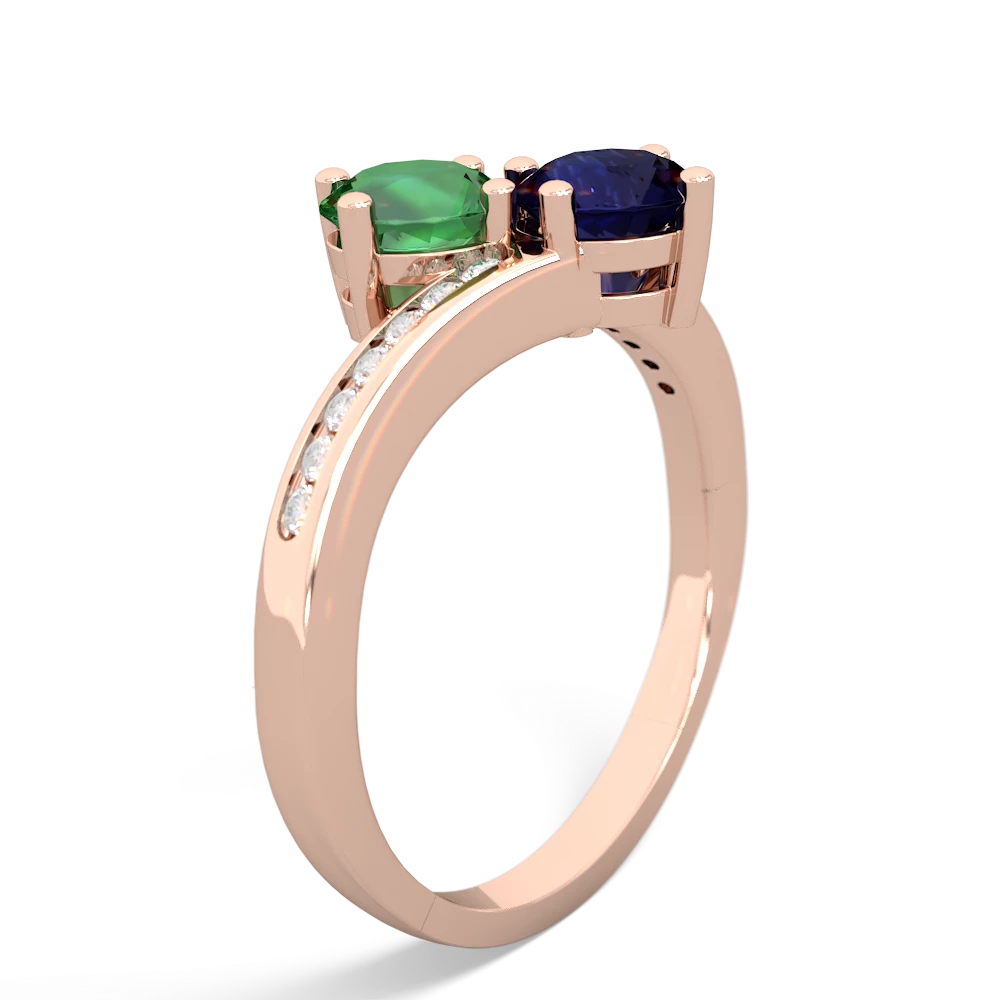 Lab Emerald Channel Set Two Stone 14K Rose Gold ring R5303