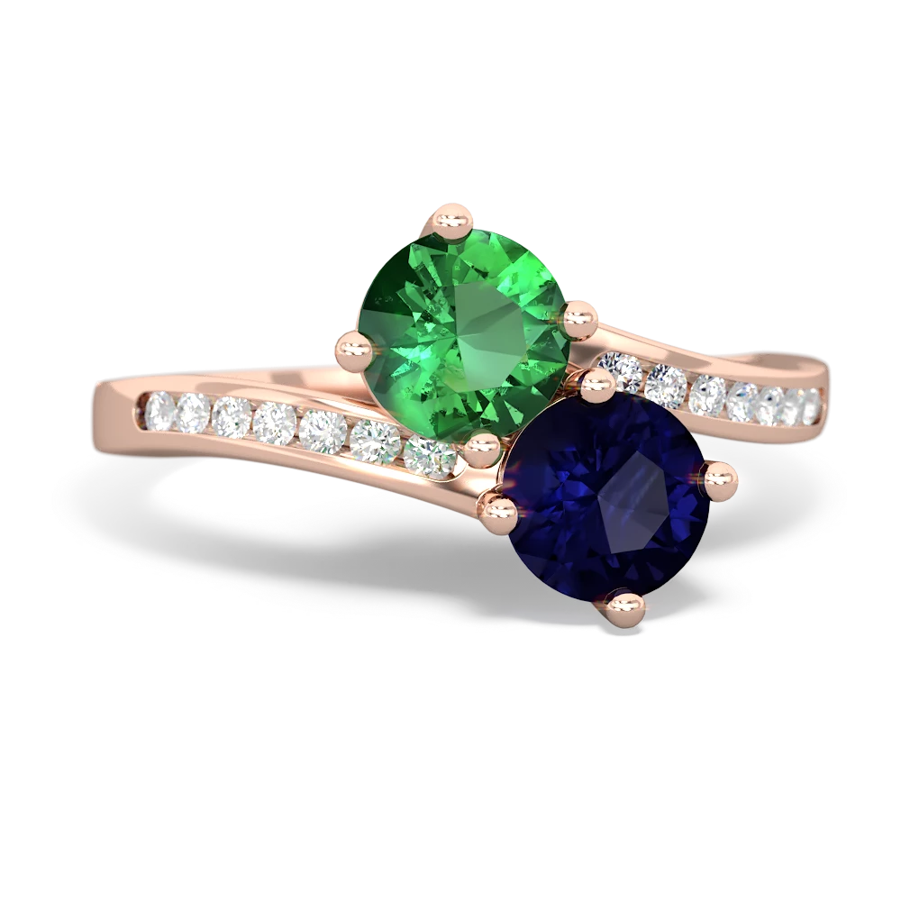 Lab Emerald Channel Set Two Stone 14K Rose Gold ring R5303