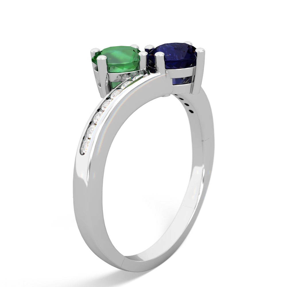 Lab Emerald Channel Set Two Stone 14K White Gold ring R5303