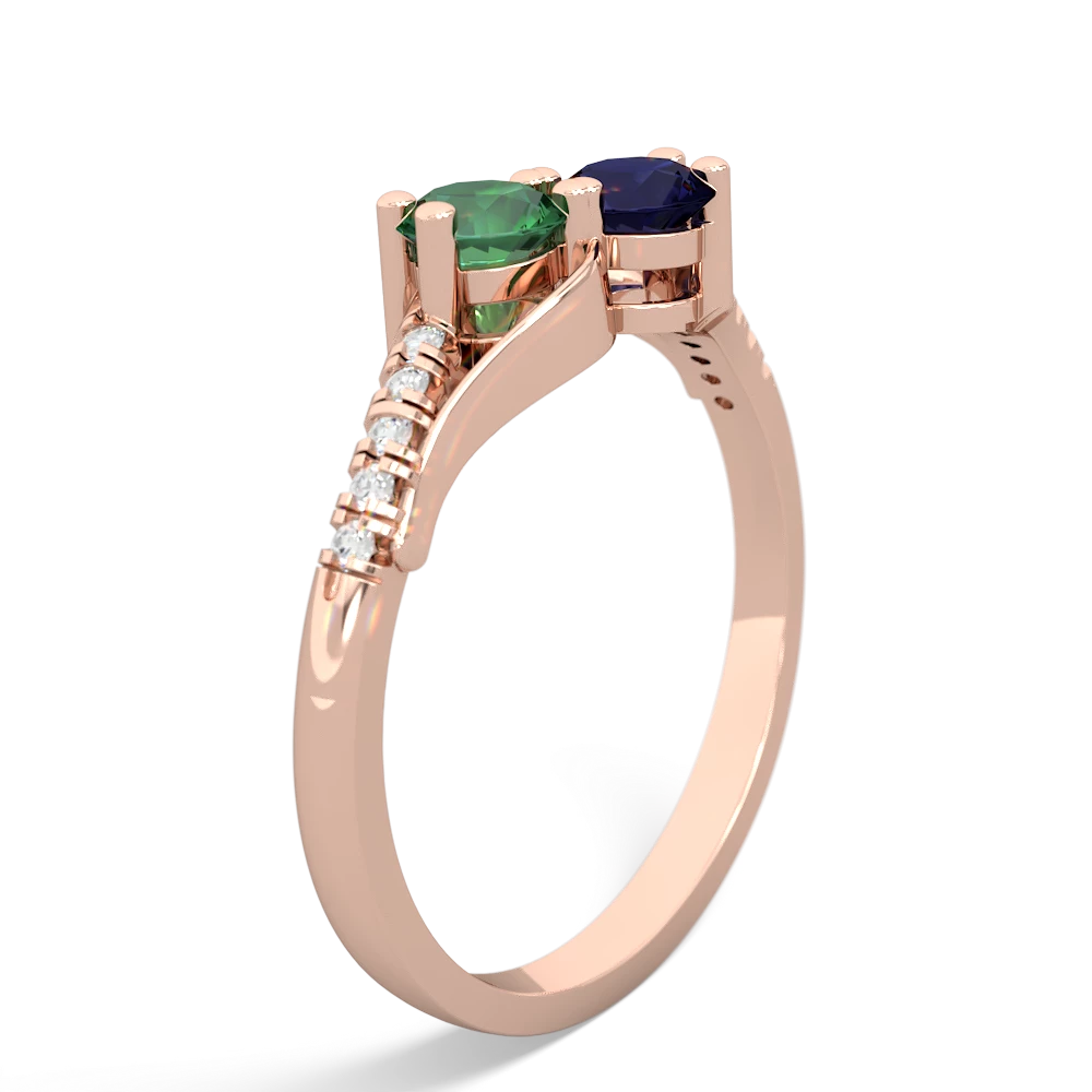 Lab Emerald Infinity Pave Two Stone 14K Rose Gold ring R5285