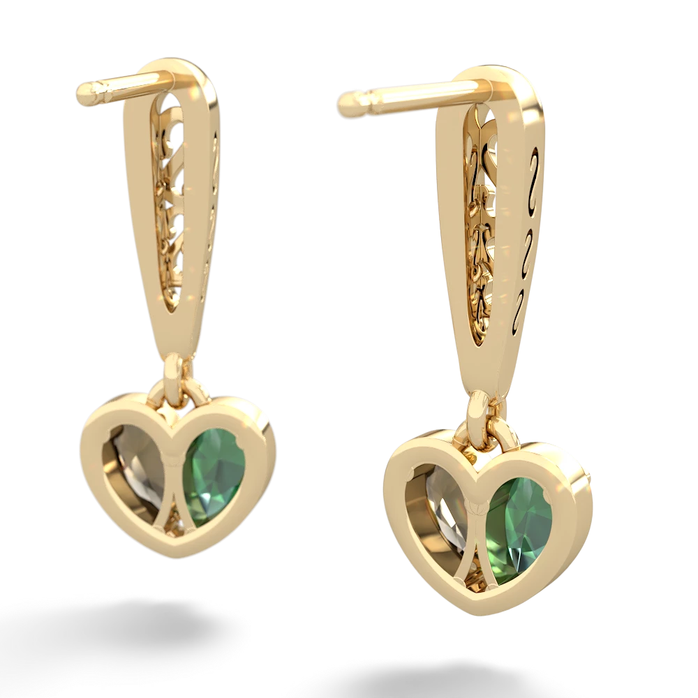 Lab Emerald Filligree Heart 14K Yellow Gold earrings E5070