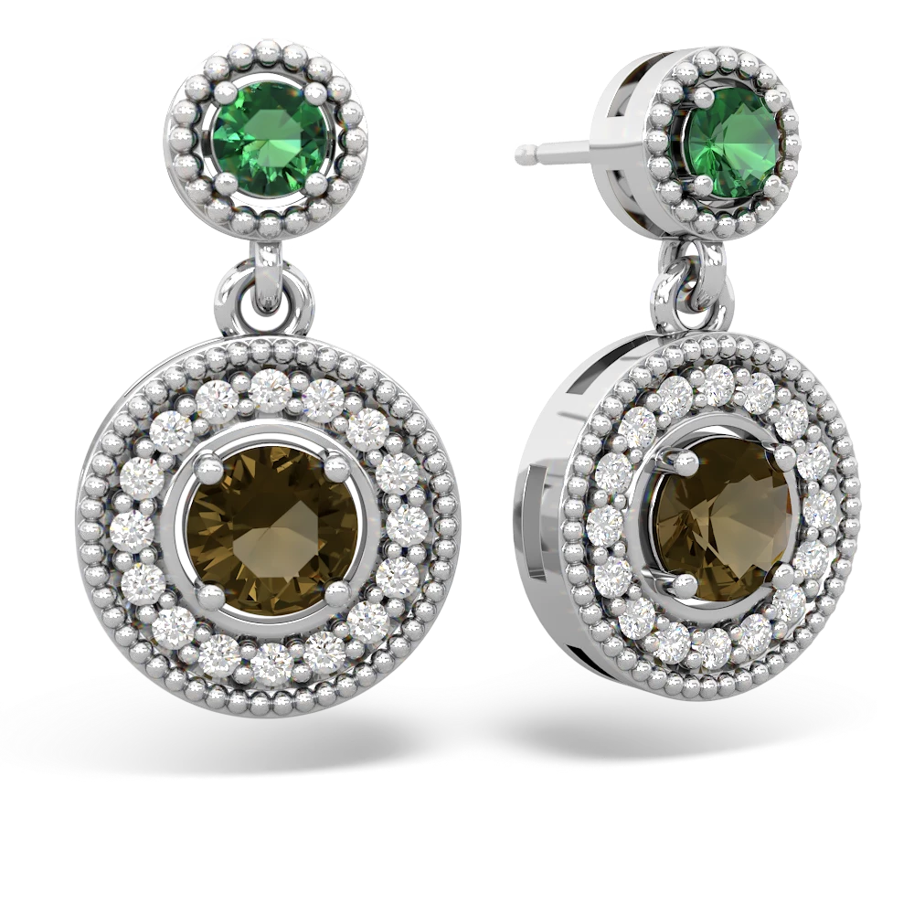 Lab Emerald Halo Dangle 14K White Gold earrings E5319