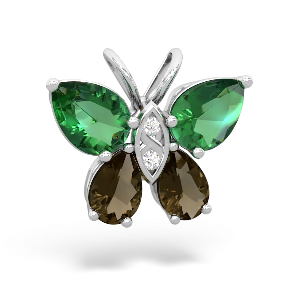 Lab Emerald Butterfly 14K White Gold pendant P2215