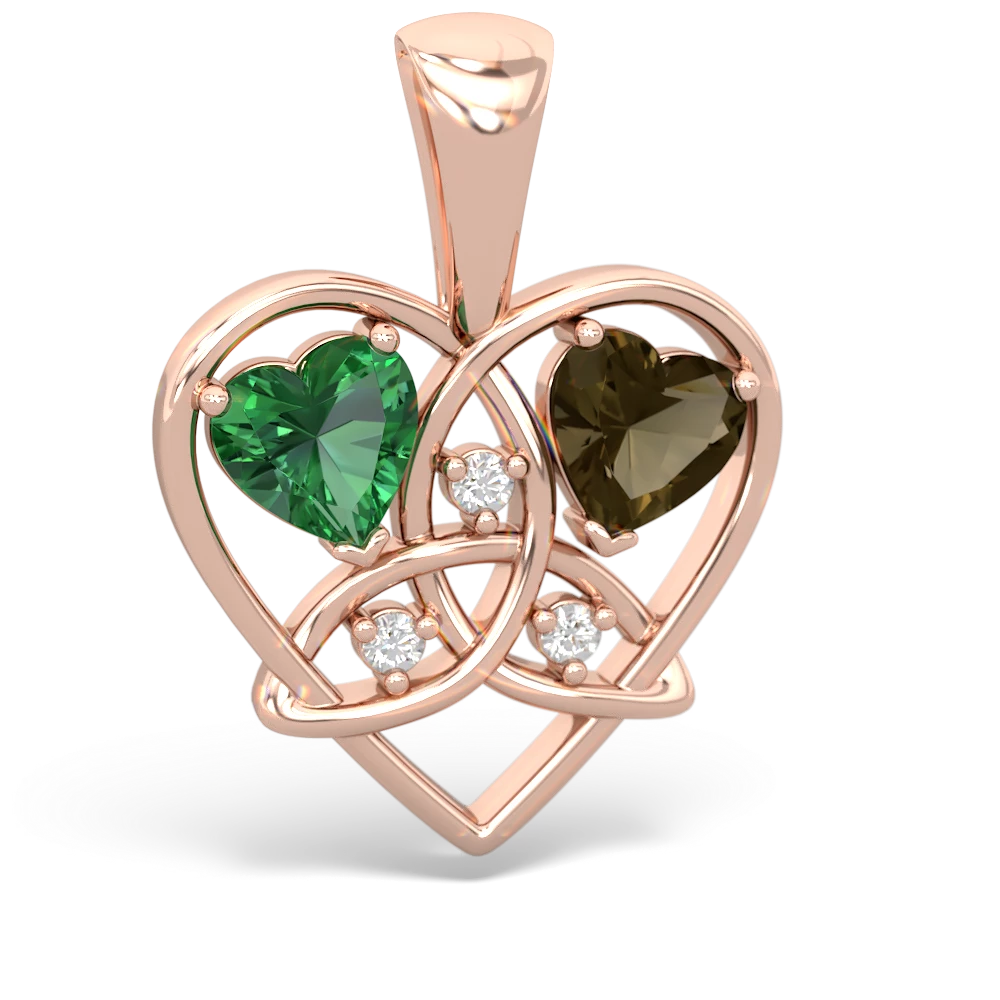 Lab Emerald Celtic Trinity Heart 14K Rose Gold pendant P5331