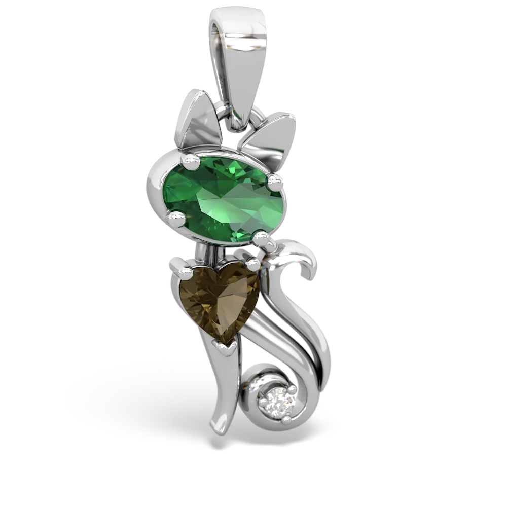 Lab Emerald Kitten 14K White Gold pendant P5780