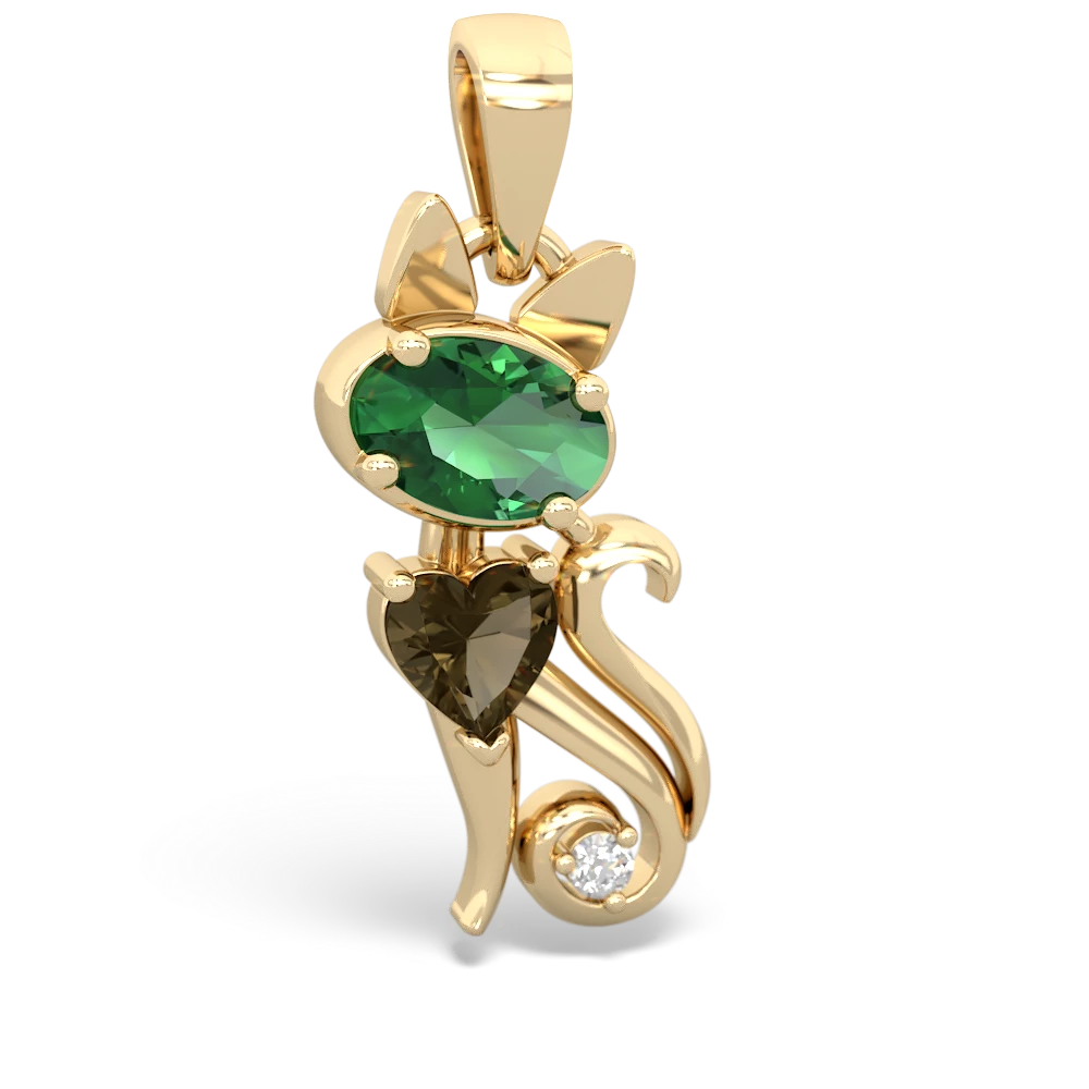 Lab Emerald Kitten 14K Yellow Gold pendant P5780