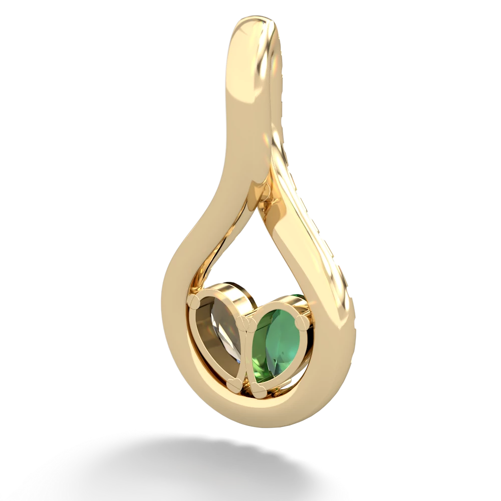 Lab Emerald Pave Twist 'One Heart' 14K Yellow Gold pendant P5360