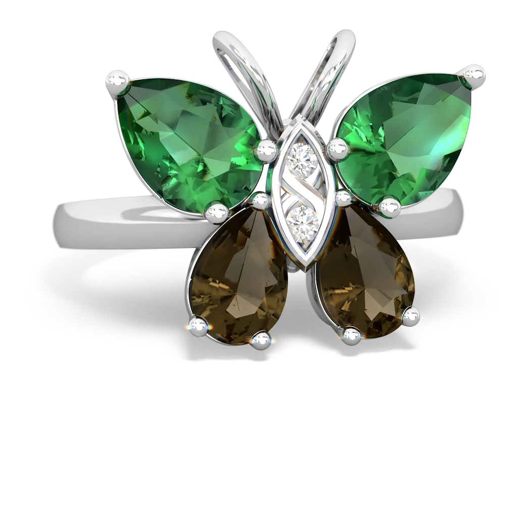 Lab Emerald Butterfly 14K White Gold ring R2215