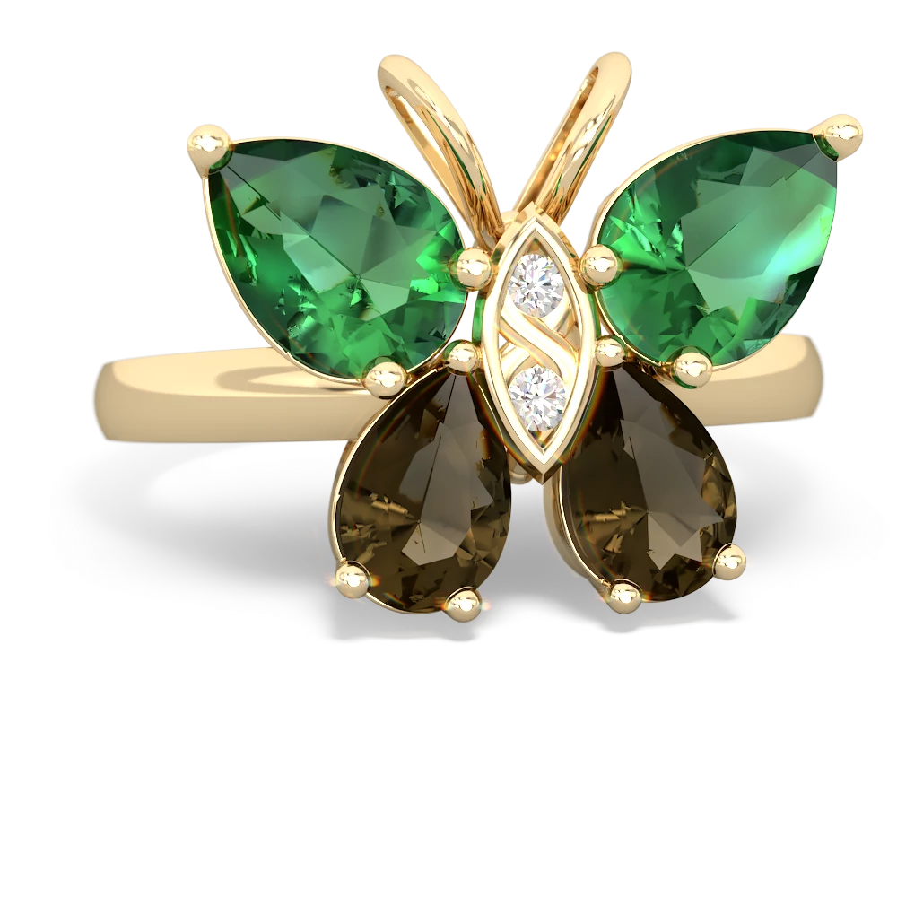 Lab Emerald Butterfly 14K Yellow Gold ring R2215