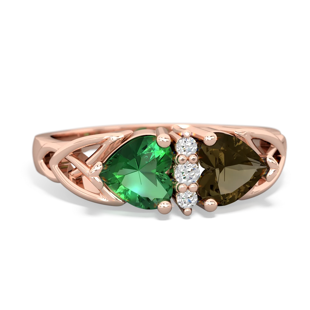 Lab Emerald Celtic Knot Double Heart 14K Rose Gold ring R5040