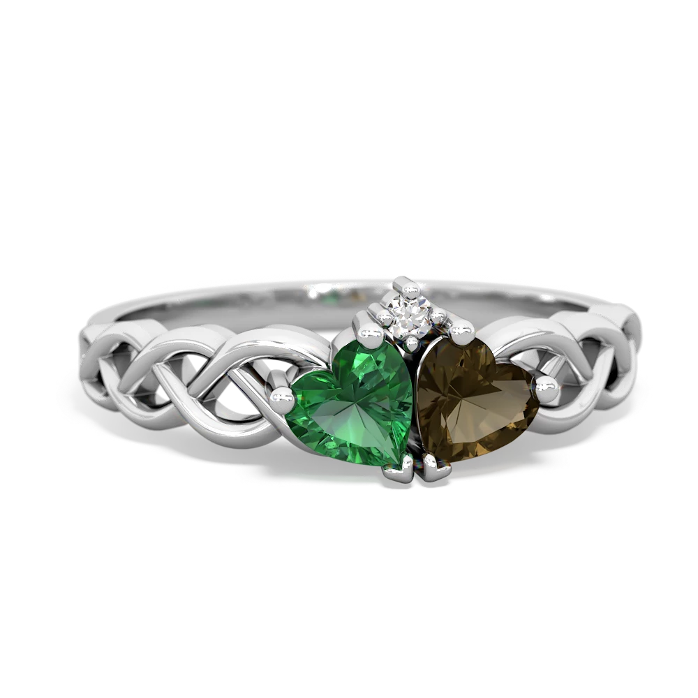 Lab Emerald Heart To Heart Braid 14K White Gold ring R5870