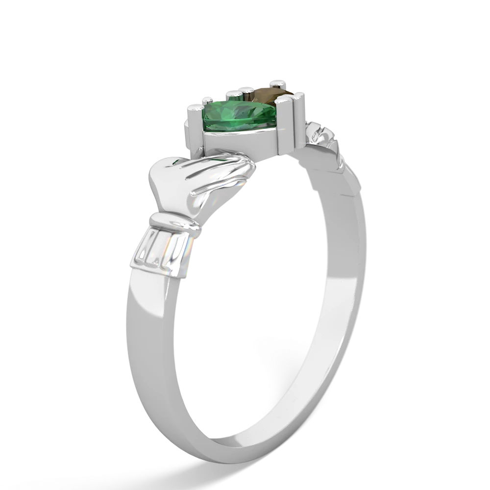 Lab Emerald 'Our Heart' Claddagh 14K White Gold ring R2388