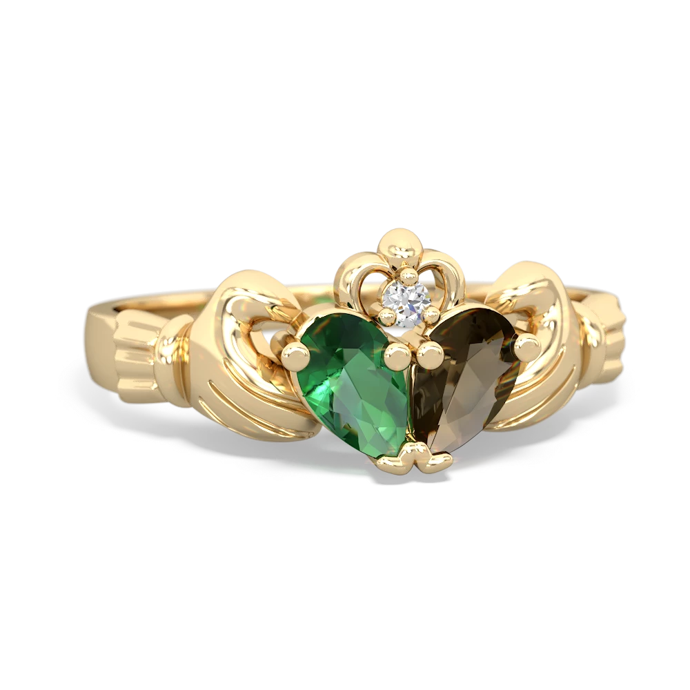 Lab Emerald 'Our Heart' Claddagh 14K Yellow Gold ring R2388