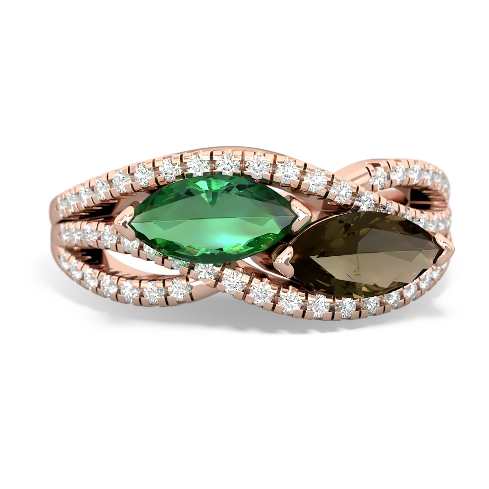 Lab Emerald Diamond Rivers 14K Rose Gold ring R3070
