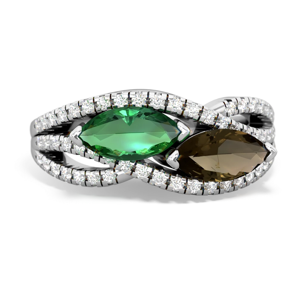 Lab Emerald Diamond Rivers 14K White Gold ring R3070