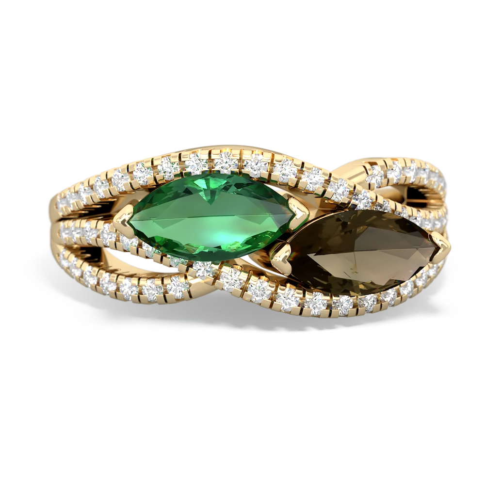 Lab Emerald Diamond Rivers 14K Yellow Gold ring R3070