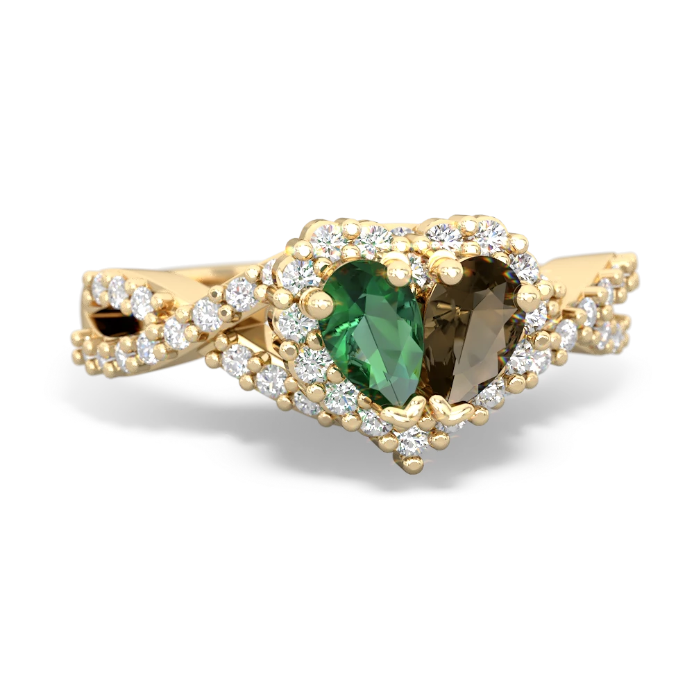 Lab Emerald Diamond Twist 'One Heart' 14K Yellow Gold ring R2640HRT