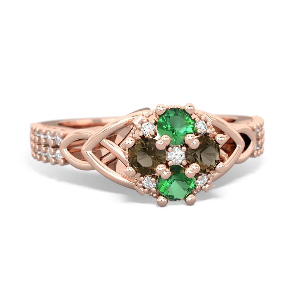 Lab Emerald Celtic Knot Cluster Engagement 14K Rose Gold ring R26443RD