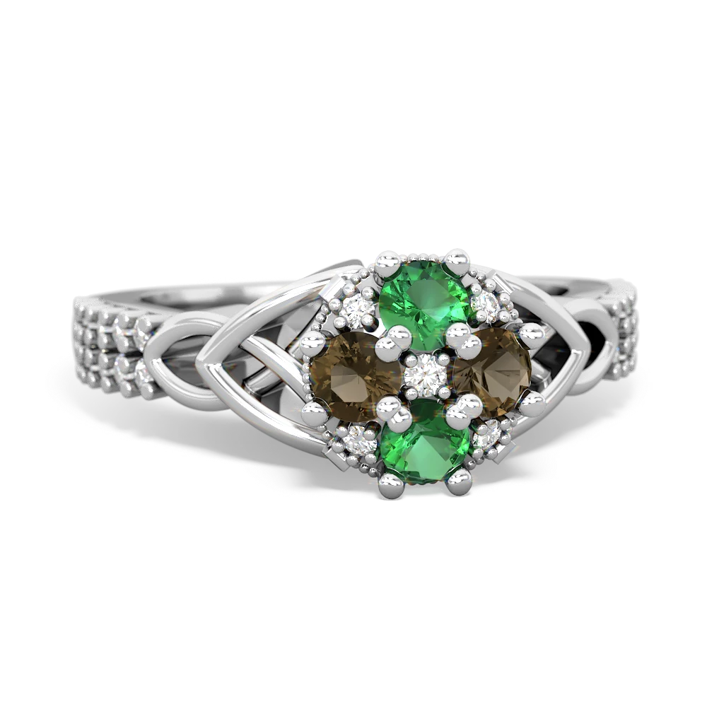 Lab Emerald Celtic Knot Cluster Engagement 14K White Gold ring R26443RD