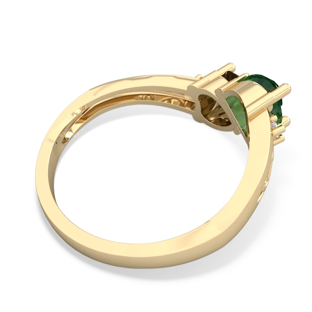 Lab Emerald Snuggling Hearts 14K Yellow Gold ring R2178