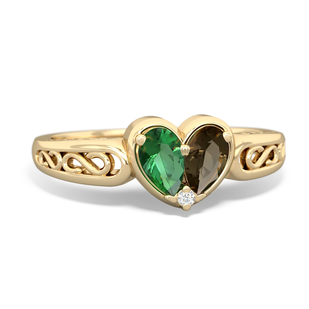 Lab Emerald Filligree 'One Heart' 14K Yellow Gold ring R5070