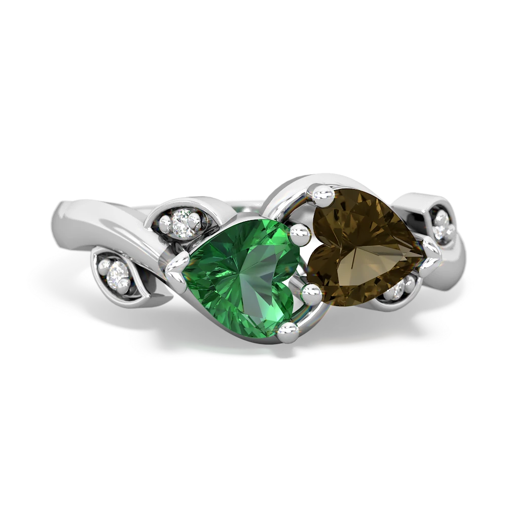 Lab Emerald Floral Elegance 14K White Gold ring R5790