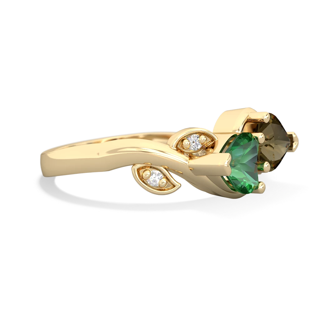 Lab Emerald Floral Elegance 14K Yellow Gold ring R5790