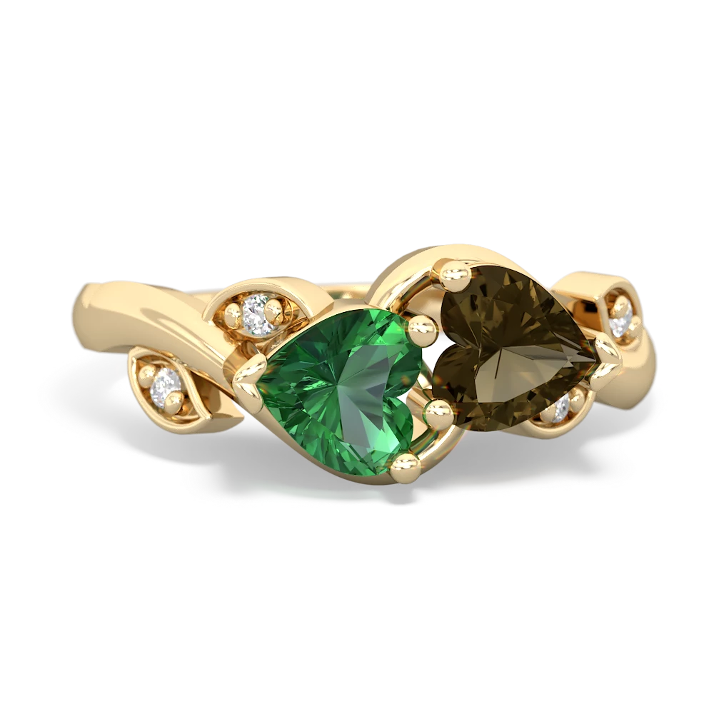 Lab Emerald Floral Elegance 14K Yellow Gold ring R5790