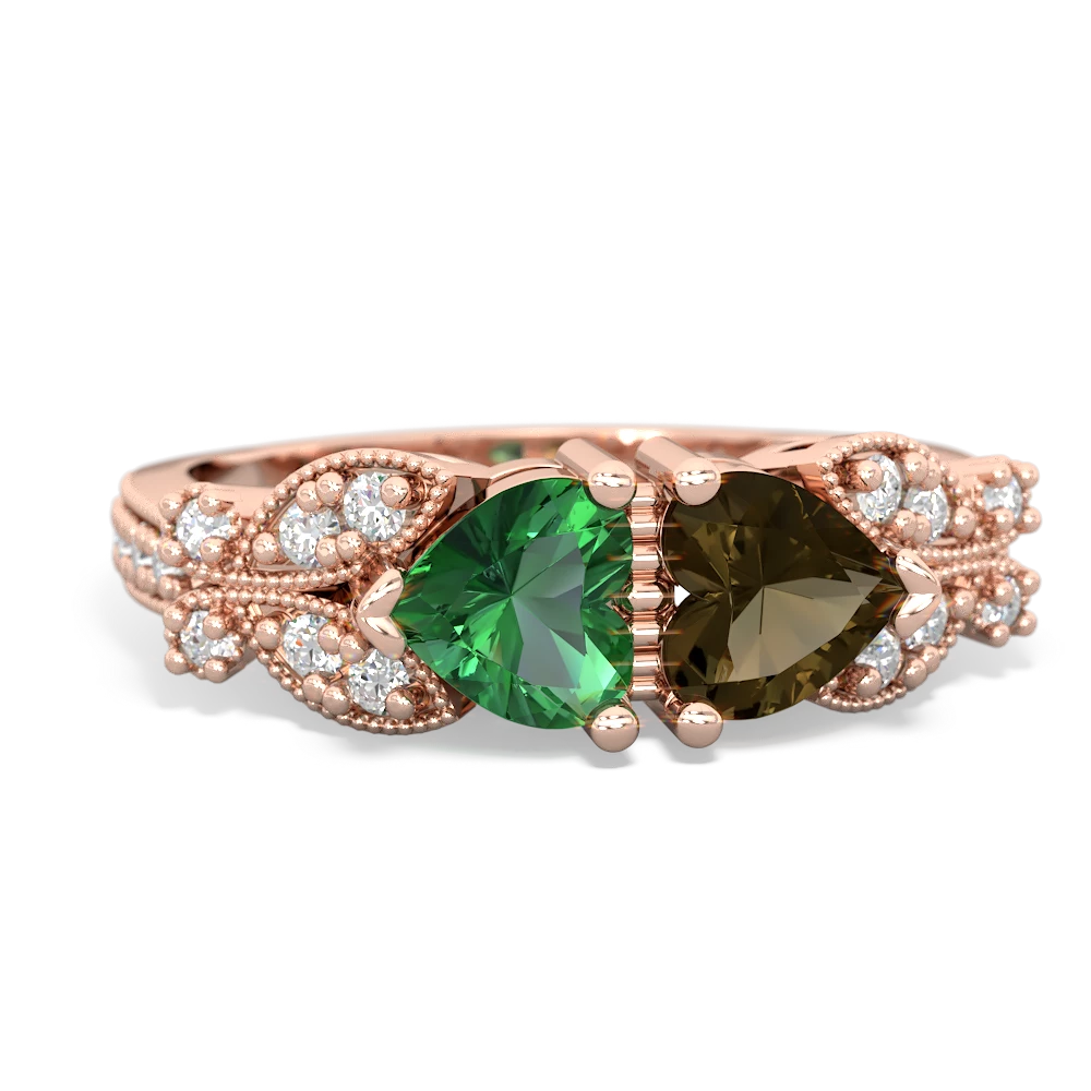 Lab Emerald Diamond Butterflies 14K Rose Gold ring R5601