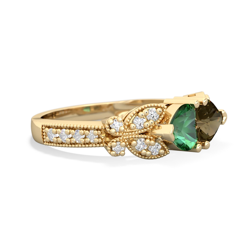 Lab Emerald Diamond Butterflies 14K Yellow Gold ring R5601