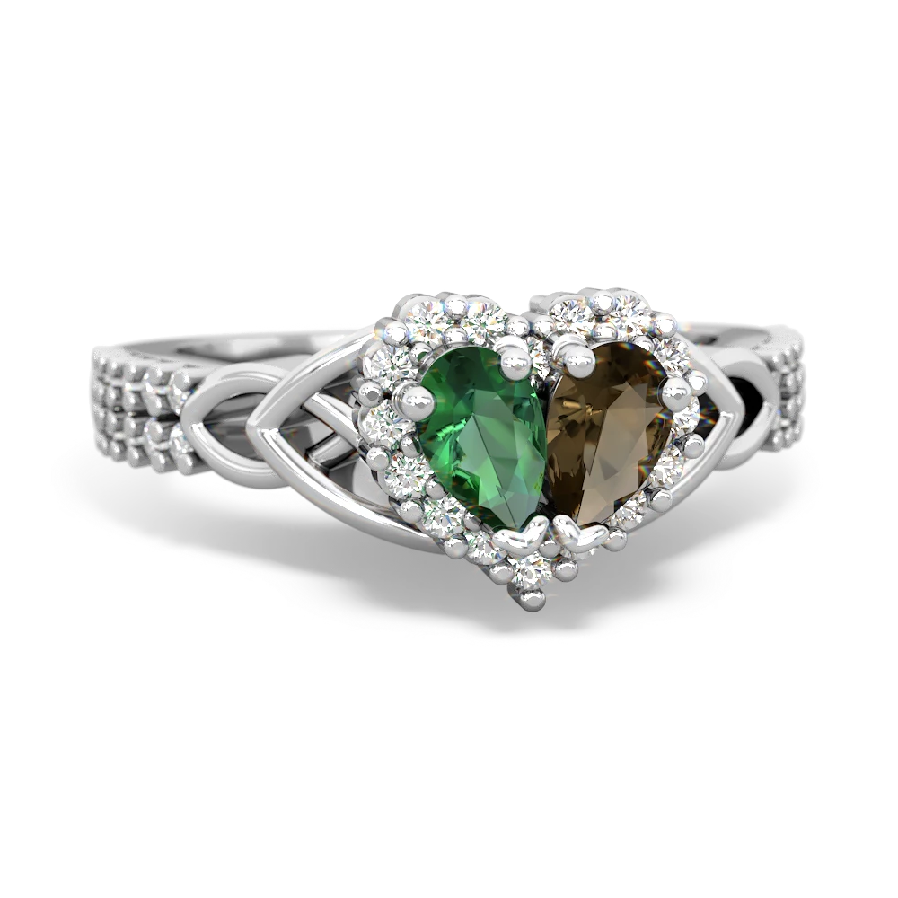 Lab Emerald Celtic Knot Two Hearts As One 14K White Gold ring R2644HRT