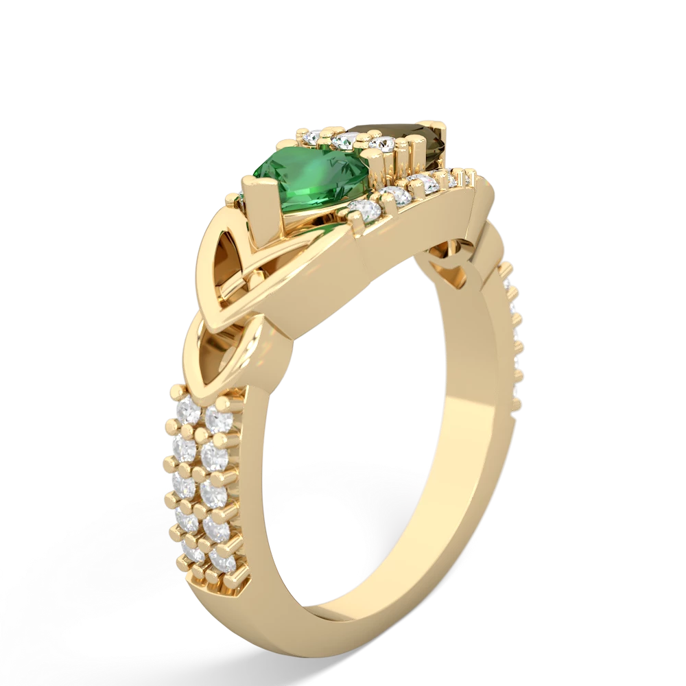 Lab Emerald Sparkling Celtic Knot 14K Yellow Gold ring R2645