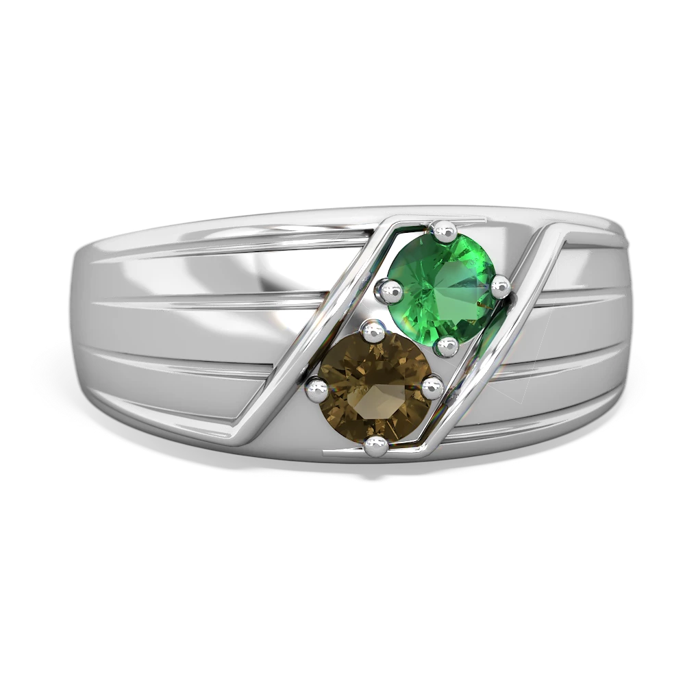 Lab Emerald Men's Streamline 14K White Gold ring R0460