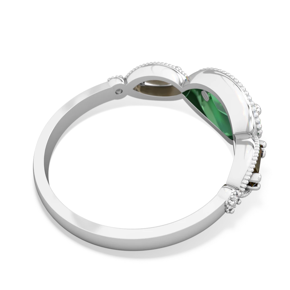 Lab Emerald Milgrain Marquise 14K White Gold ring R5700