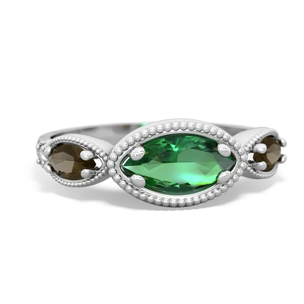 Lab Emerald Milgrain Marquise 14K White Gold ring R5700