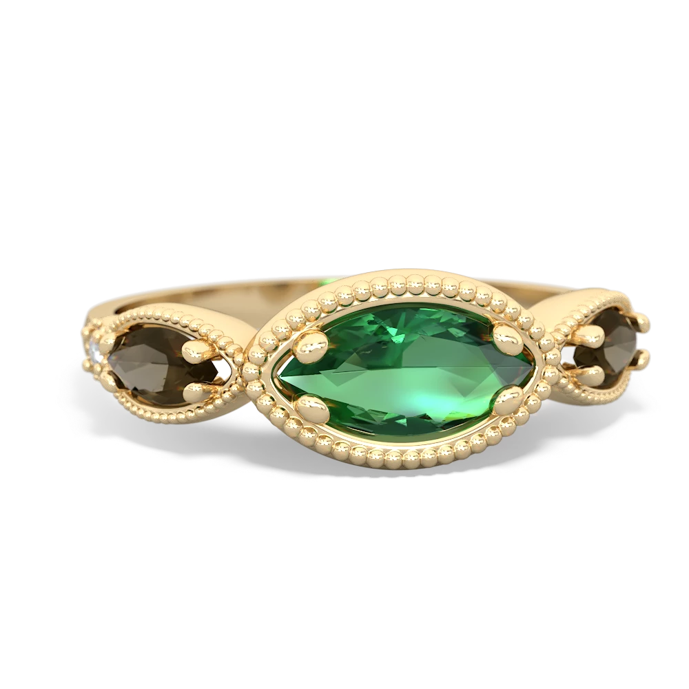 Lab Emerald Milgrain Marquise 14K Yellow Gold ring R5700