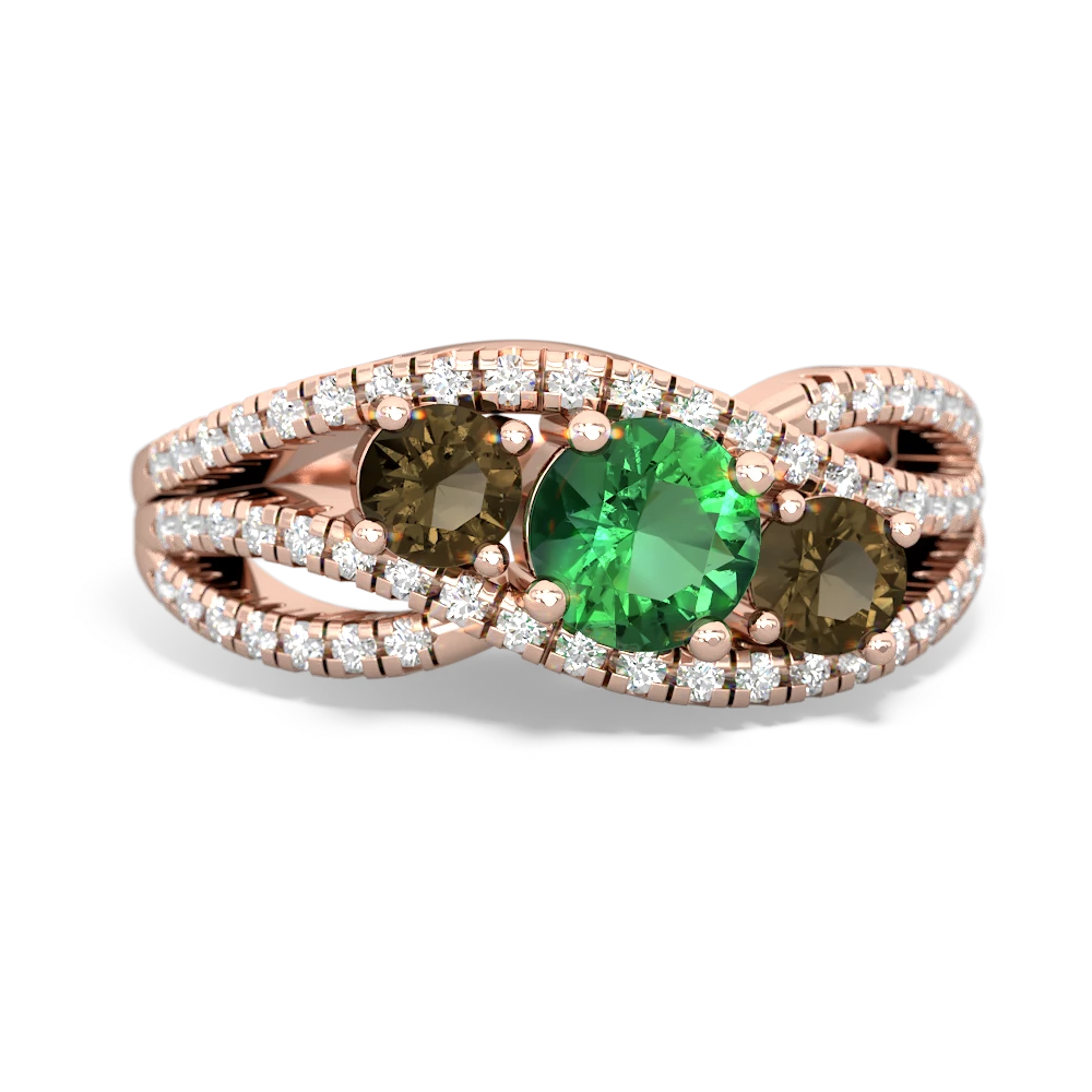 Lab Emerald Three Stone Aurora 14K Rose Gold ring R3080