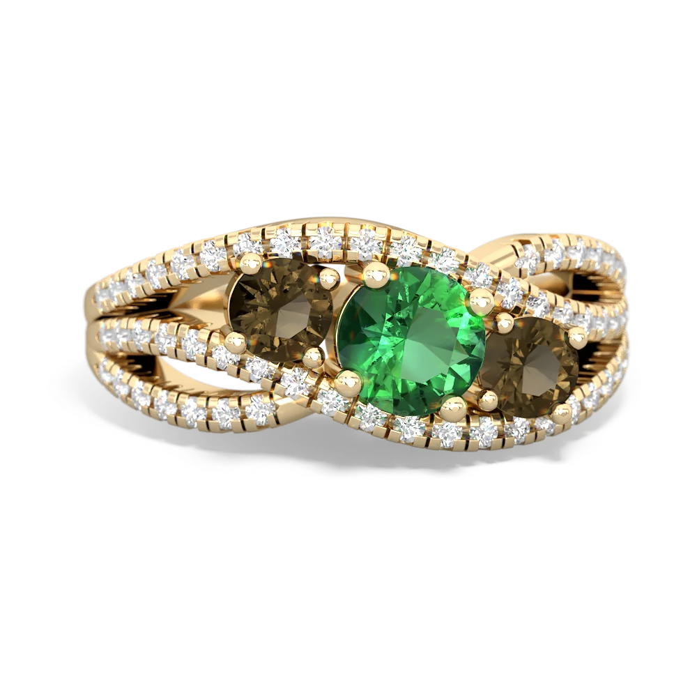 Lab Emerald Three Stone Aurora 14K Yellow Gold ring R3080