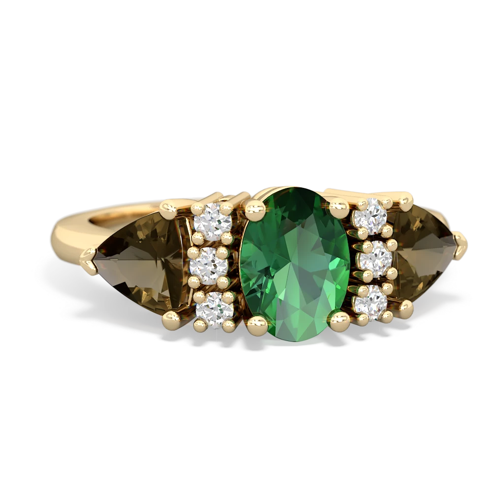 Lab Emerald Antique Style Three Stone 14K Yellow Gold ring R2186